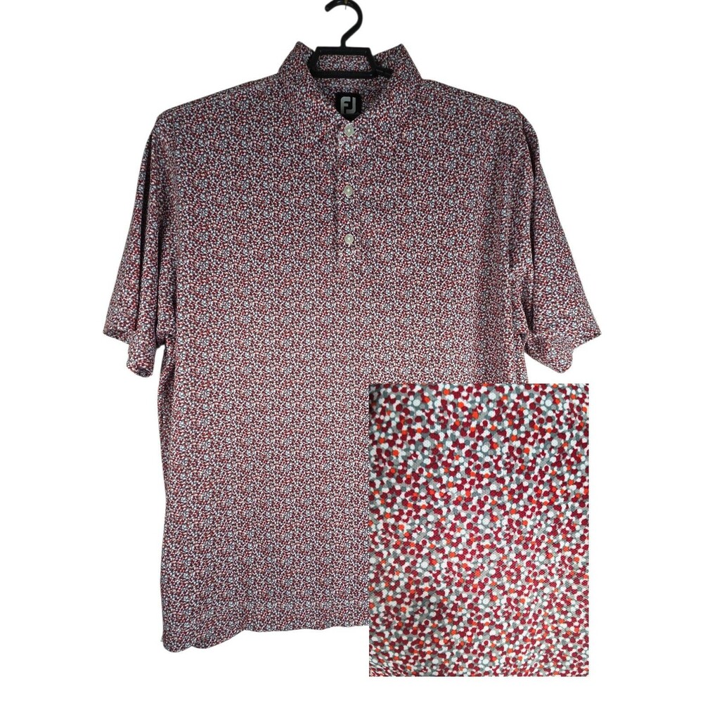 FootJoy FJ Mens XL Golf Polo Shirt Red Confetti Terrazzo Print Short Sleeve